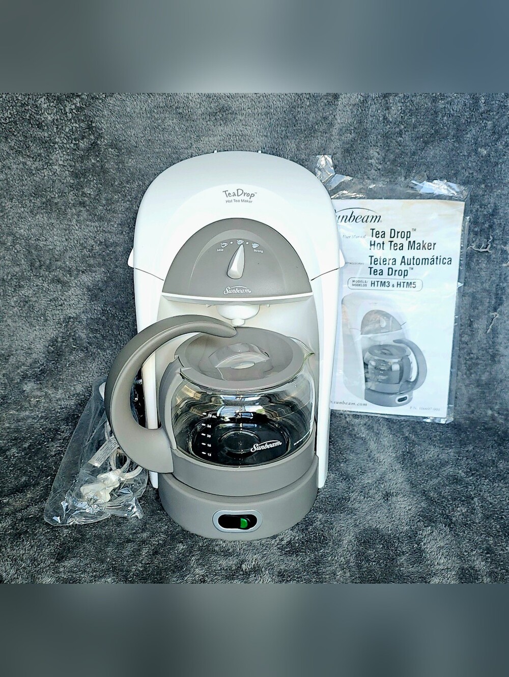 Sunbeam Tea Drop Auto Hot & Iced Tea Maker 28oz (HTM3) White Gray TESTED *Works*